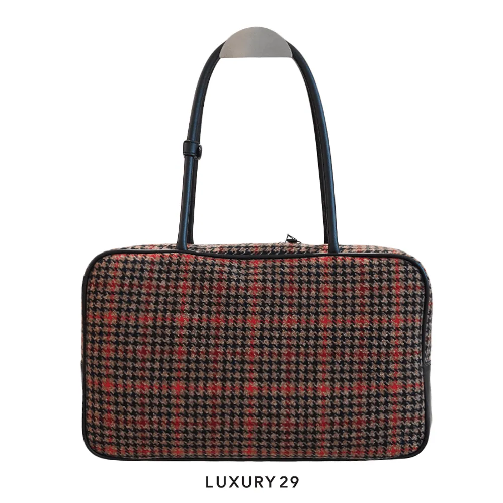 Miu Miu Beau tartan Top-Handle bag with leather details Ruggine