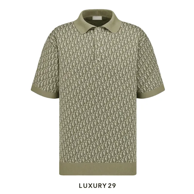 Dior Oblique Polo Shirt Khaki Cotton Jacquard