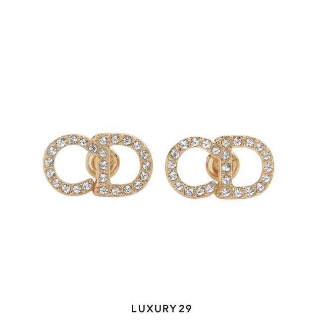 Dior CD Signature Stud Earrings Gold-Finish Metal and Crystals
