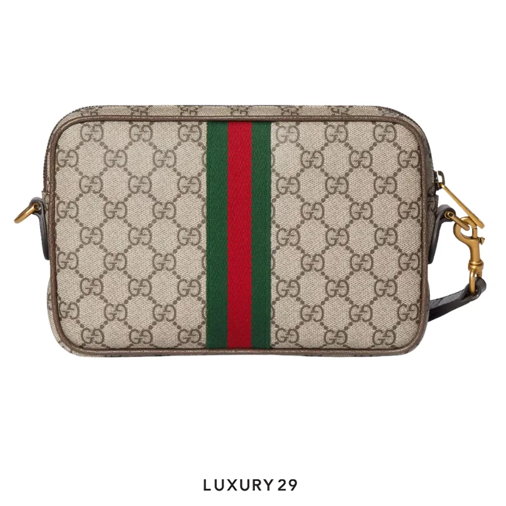 Gucci Ophidia small crossbody bag Beige and dark brown GG Monogram coated fabric(Small, Brown)