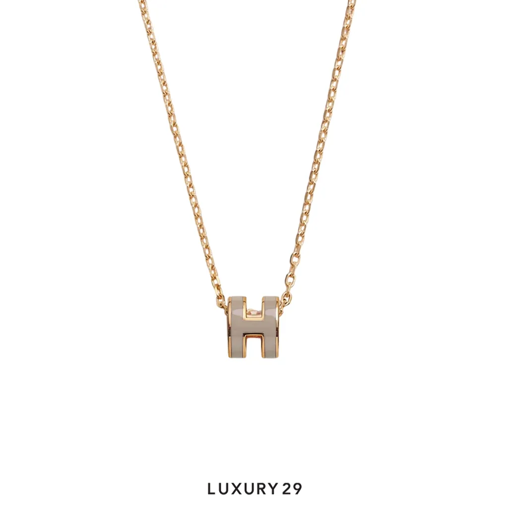 Hermes Mini Pop H Pendant Yellow Gold Plated marron glace(Free Size, Neutrals)
