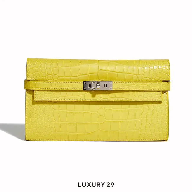 Hermes Matte Alligator Kelly Longue Wallet Mimosa / B Stamp  (2023)