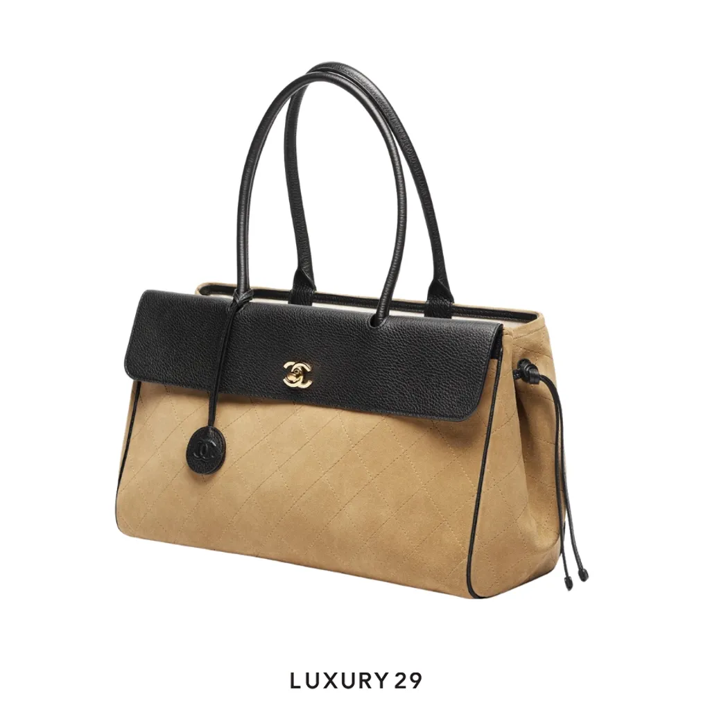 Chanel Metiers d-art 2026 Tote Suede Calfskin Grained Calfskin & Gold-Tone Metal Dark Beige & Black(Large, Brown)