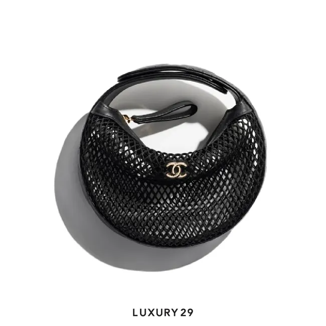 Chanel Pouch Mesh, Shiny Lambskin & Gold-Tone Metal Black