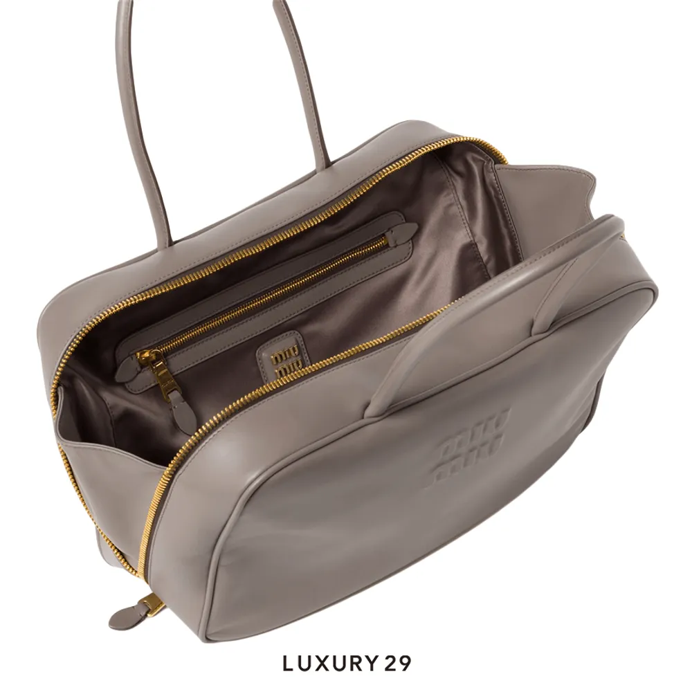 Miu Miu Leather Beau Bag Clay Grey(Medium, Grey)