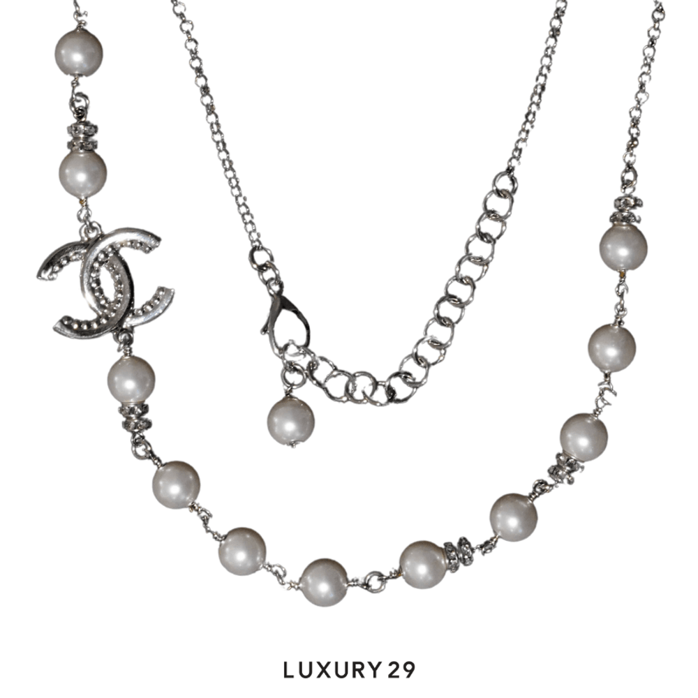 Chanel NECKLACE Jewelry Casual Style Blended Fabrics Initial(Free Size, Silver)