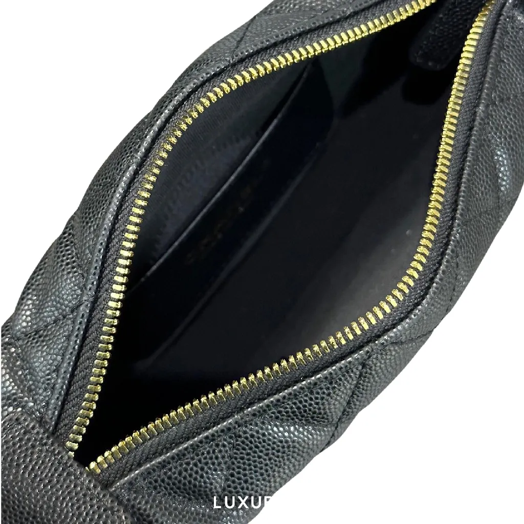 Chanel Pouch Grained Calfskin, Imitation Pearl & Gold-Tone Metal Black(Small, Black)