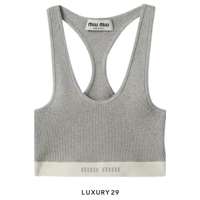 Miu Miu Canotta Cotton Ribs Log Marmo Naturale Grey