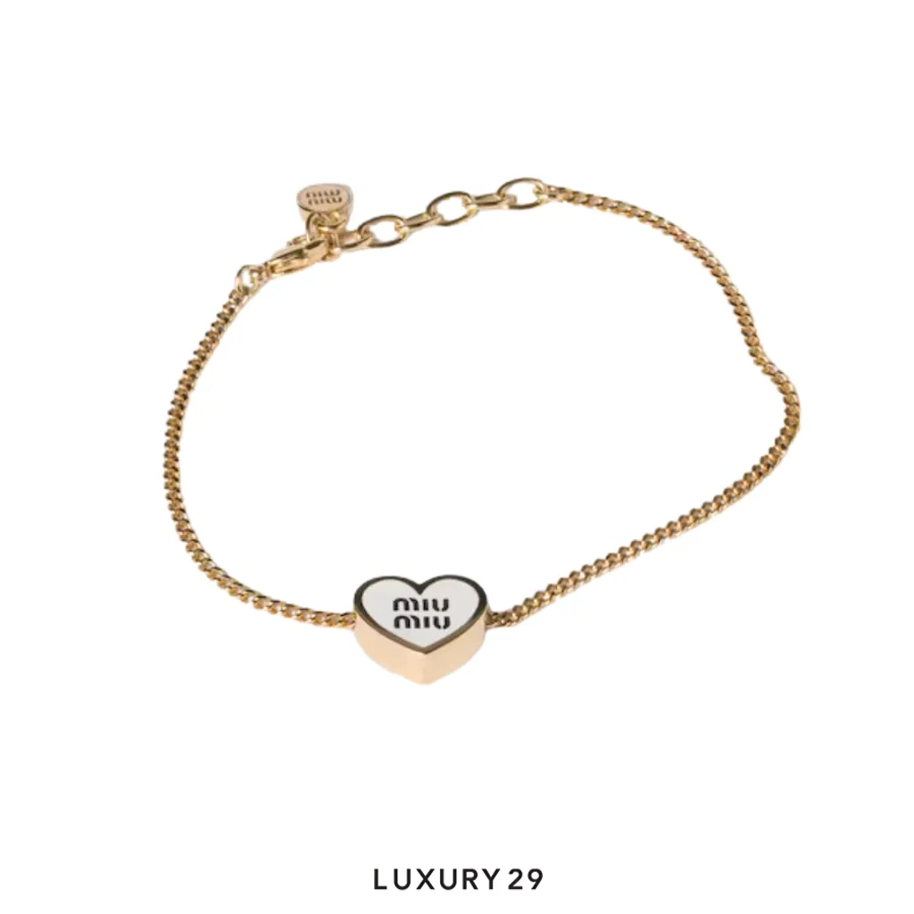 Miu Miu metal bracelet heart-shaped pendant Gold/White(Free Size, White)