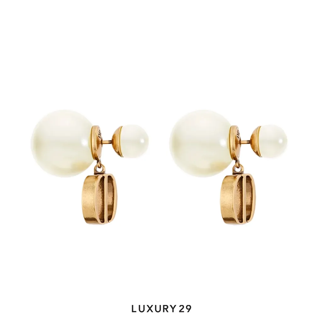 Dior Tribales Earrings Antique Gold-Finish Metal and White Resin Pearls(Free Size, Gold)
