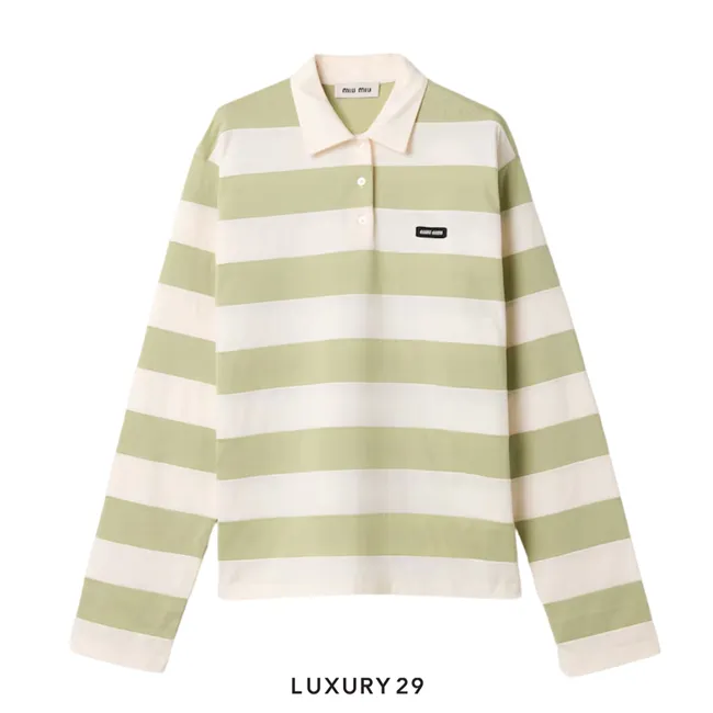 MIU MIU Striped jersey t-shirt Light pink/Agave