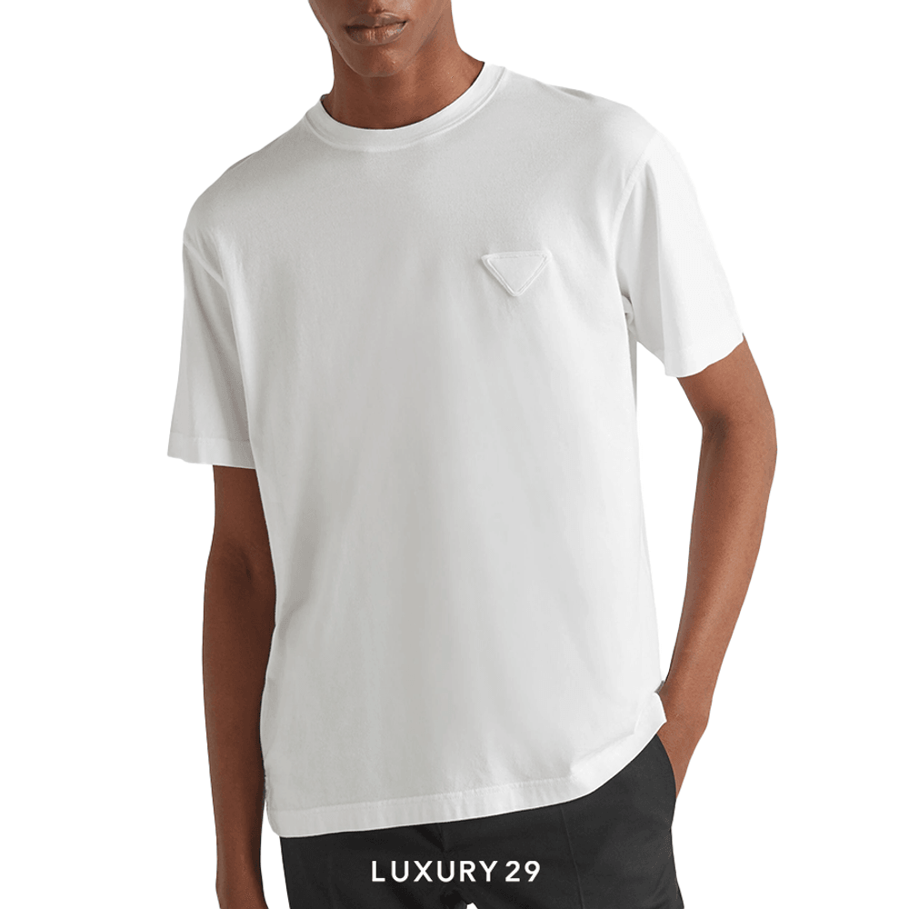 Prada Short-Sleeved Cotton Tee T-shirt Sabbia(L, Neutrals)