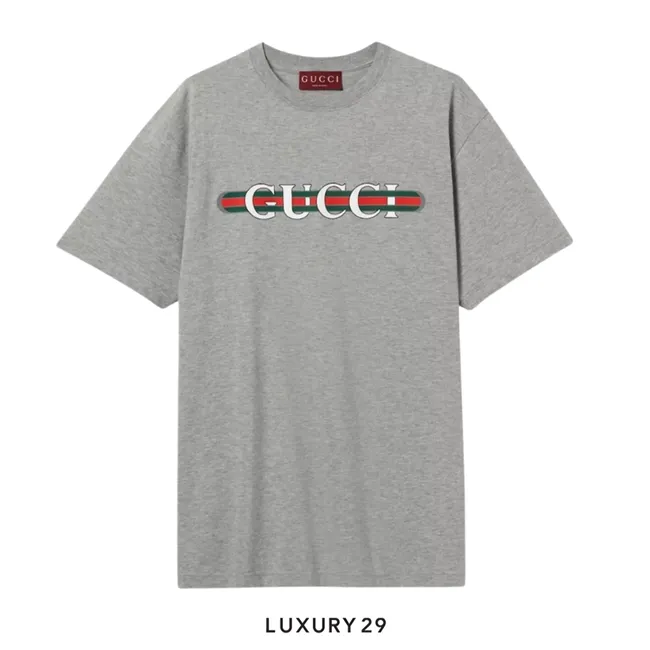 Gucci Cotton Logo Printed Jersey T Shirt Grey