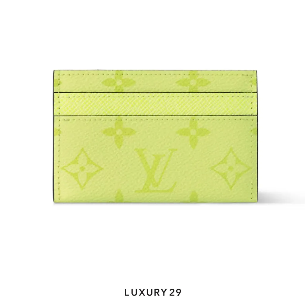 Louis Vuitton LV Double Card Holder Monogram coated canvas and Taiga cowhide leather Lemon Yellow(Small, Yellow)