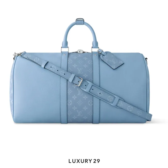 Louis Vuitton LV Keepall Bandouliere 50 Monogram coated canvas and Taiga cowhide leather Sky blue