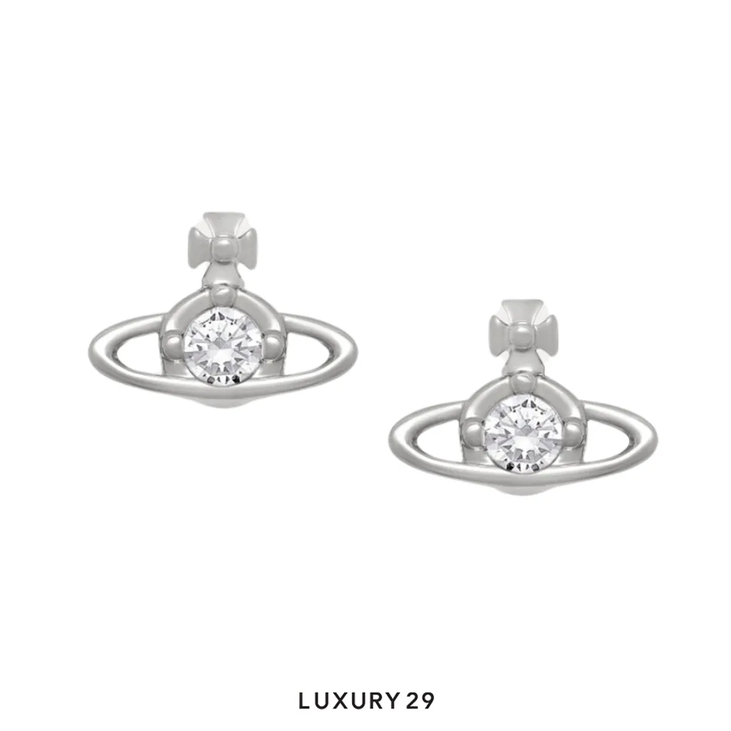 Vivienne Westwood Nano Solitaire Earrings Platinum/Crystal(Free Size, Silver)