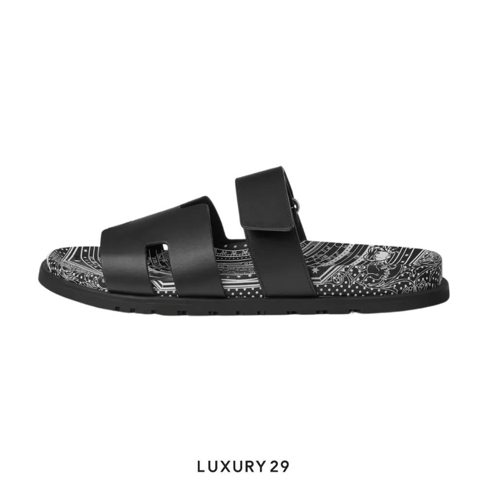 Hermes Unisex Street Style Logo Sandals Noir(43, Black)