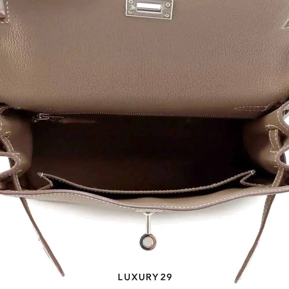 Hermes SAC Kelly 25 Togo Retourne with palladium hardware Etoupe / B Stamp (2023)(Small, Brown)