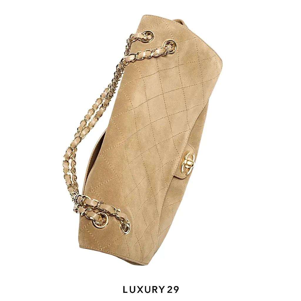 Chanel Spring Summer 2026 Maxi Flapbag Suede Calfskin & Gold Metal Dark Beige(Small, Brown)