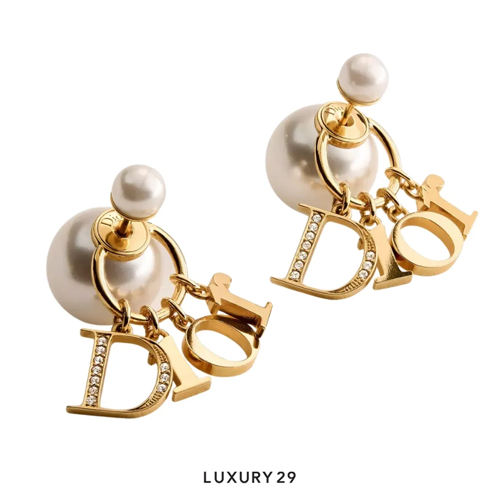 Dior Tribales Earring Gold-plated metal white resin pearls and crystals(Free Size, Gold)