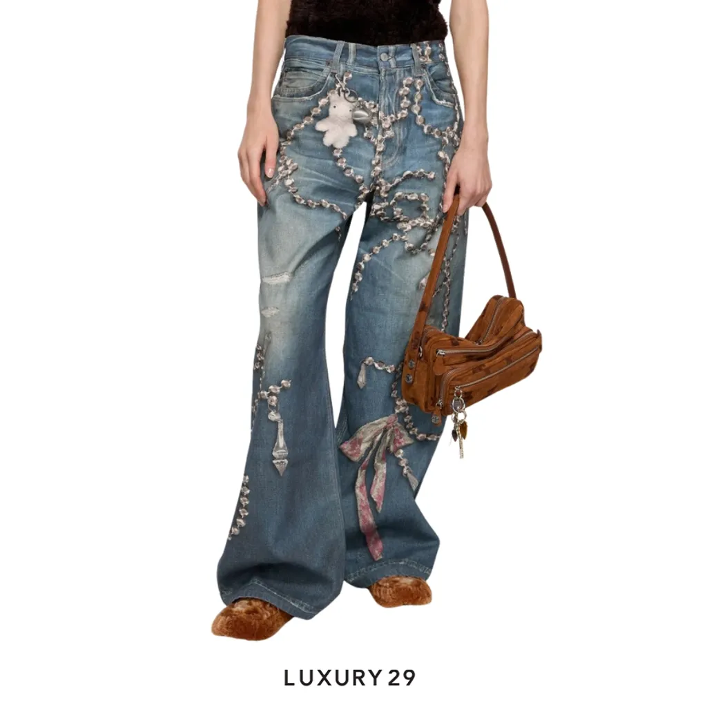 Acne Studios Loose fit jeans - 1981 print of crystals and bows Mid Blue(32, Blue)