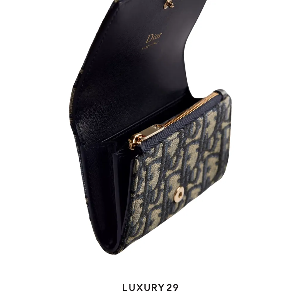 Dior Promenade Glycine Wallet Blue Oblique Jacquard(Mini, Blue)