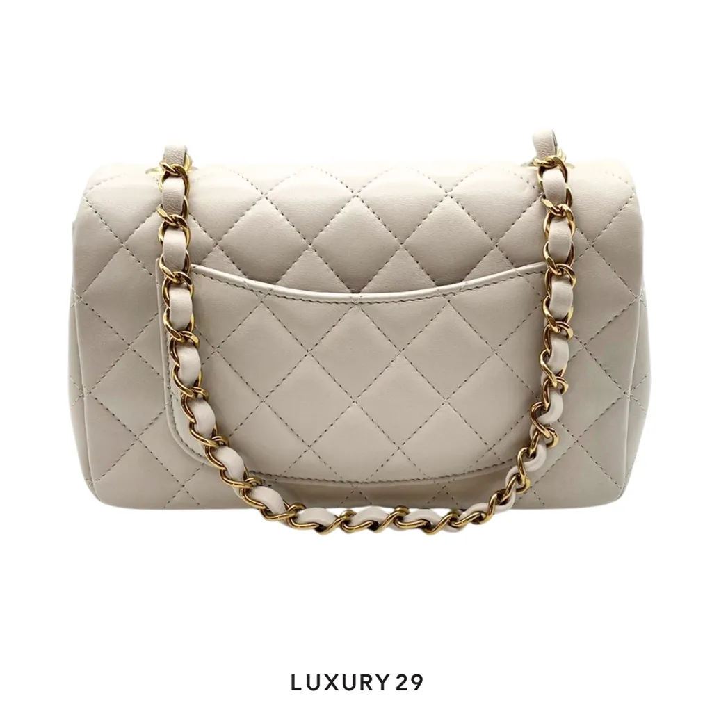 Chanel Small Classic Flap Bag Light Grey Calfskin Light Gold Hardware(Mini, Grey)