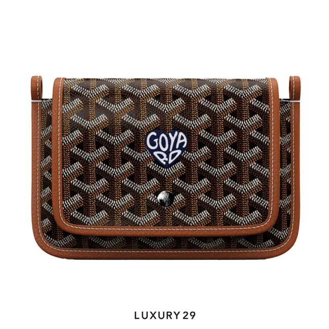 Goyard Plumet Pocket Wallet Black & Tan Hand-Painted Heart Navy Blue