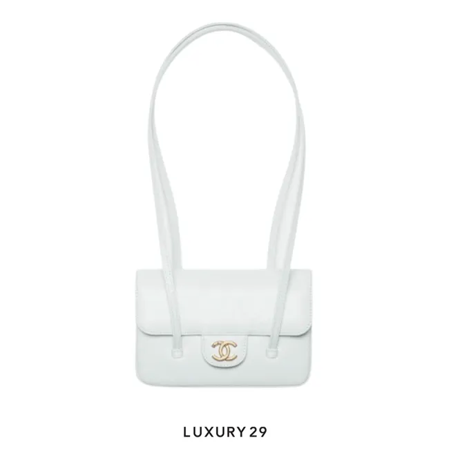 Chanel 26 Clutch Mini Preppy Coco Flap Bag Grained Shiny Calfskin & Gold-Tone Metal Light Blue