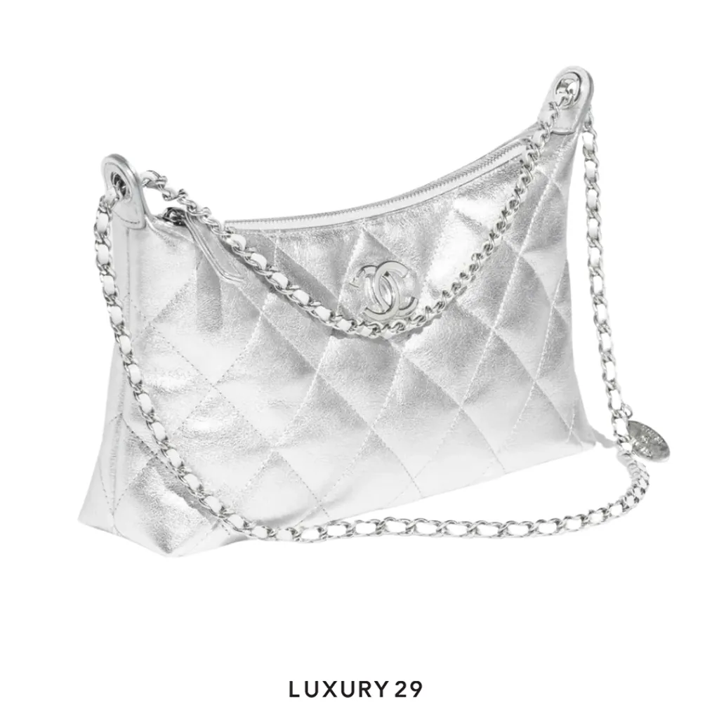 Chanel Hobo Handbag In Metallic Calfskin(Small, Silver)