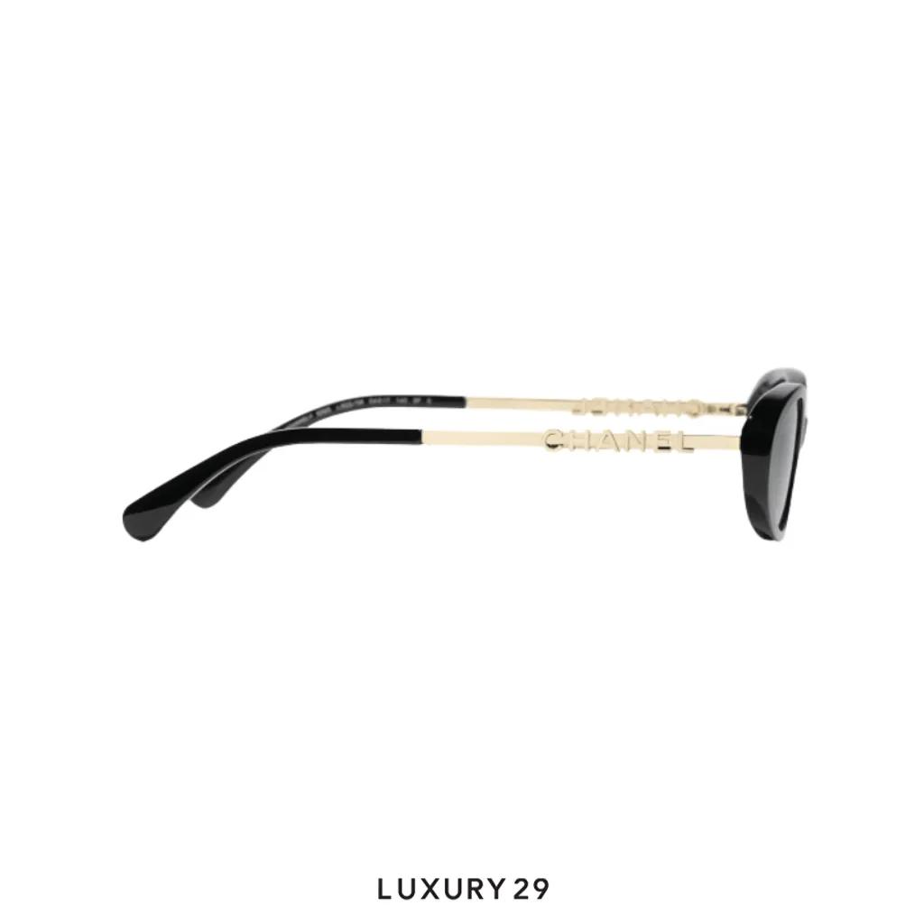 Chanel New Oval Sunglasses Frame: Acetate & Metal, Black Lenses: Gray(Free Size, Black)