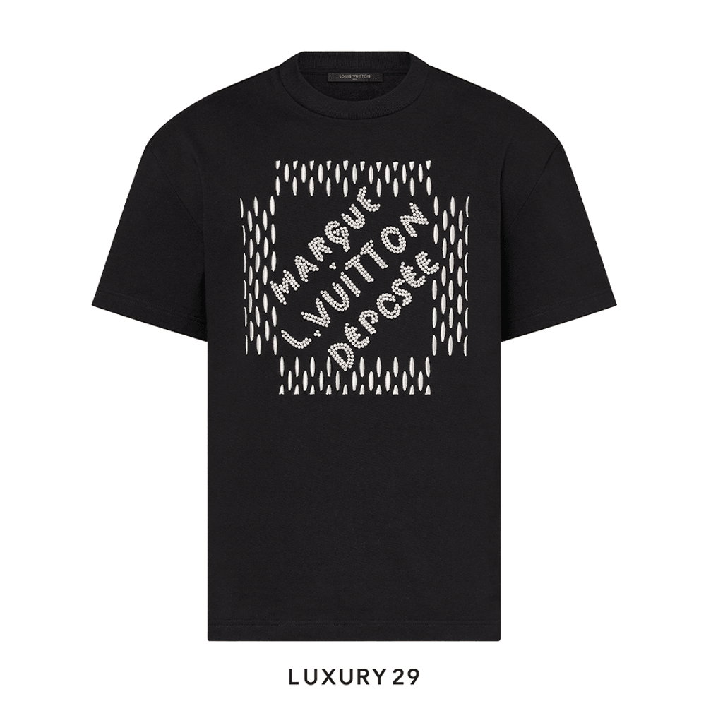 本日のタイムセール - ホットプレート / ホット LV Vuitton Louis Embroidered Noir T-Shirt Cotton Signature トップス