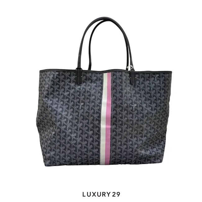 Goyard Saint Louis GM Bag Grey Hand-Painted Stripes 2 White Pink