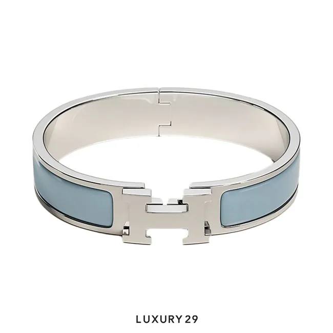 Hermes Clic H bracelet Silver plated PM Blue Ciel