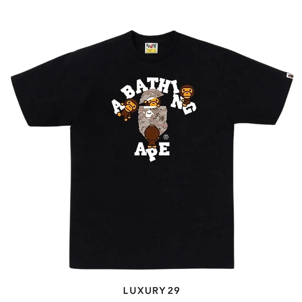 A Bathing Ape Men's TIGER CAMO COLLEGE MILO TEE Black(S, Black)