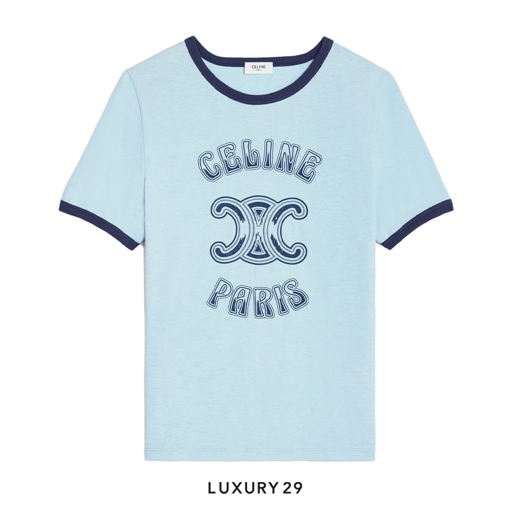 Celine paris 70’s T-shirt in cotton jersey bleu ciel chine/washed(XS, Blue)