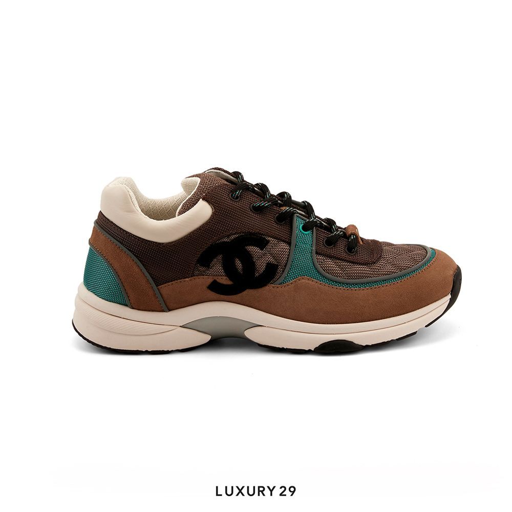 Chanel Trainers Fabric & Suede Calfskin Beige Green