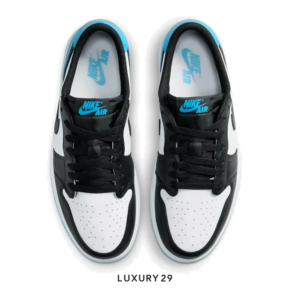 Nike Jordan 1 Low Black Dark Powder Blue (Women's)(W)(36.5, Blue)