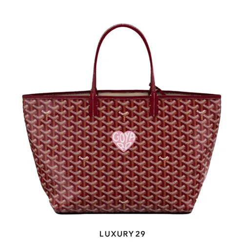 Goyard Saint Louis PM Bag Burgundy Hand-Painted Heart Pink