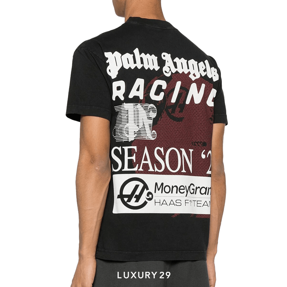 Tシャツ・カットソー Palm Angels PMAA001S24JER001 RACING CLUB T-shirt Palm Angels x Haas racing-print cotton T-shirt black/white