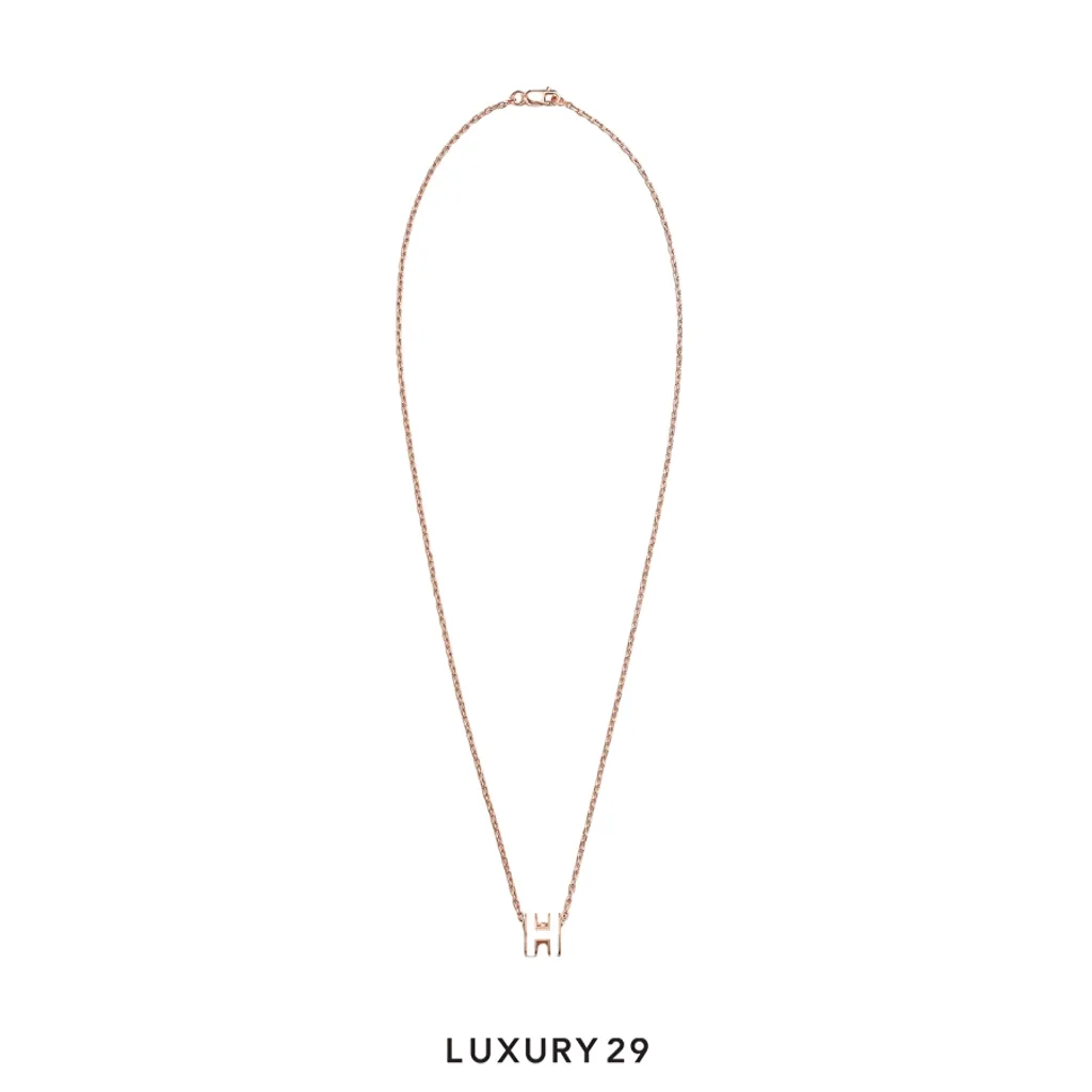 Hermes Mini Pop H Pendant Rose Gold Plated marron Blanc(Free Size, White)