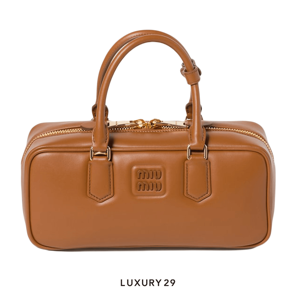 Miu Miu Arcadie Leather Bag Cognac M Wide(Medium, Brown)