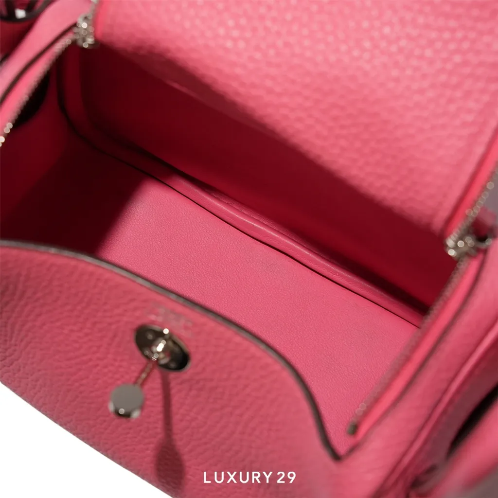 Hermes Lindy Mini II Taurillon Clemence Palladium Hardware Rose Azale(Mini, Pink)