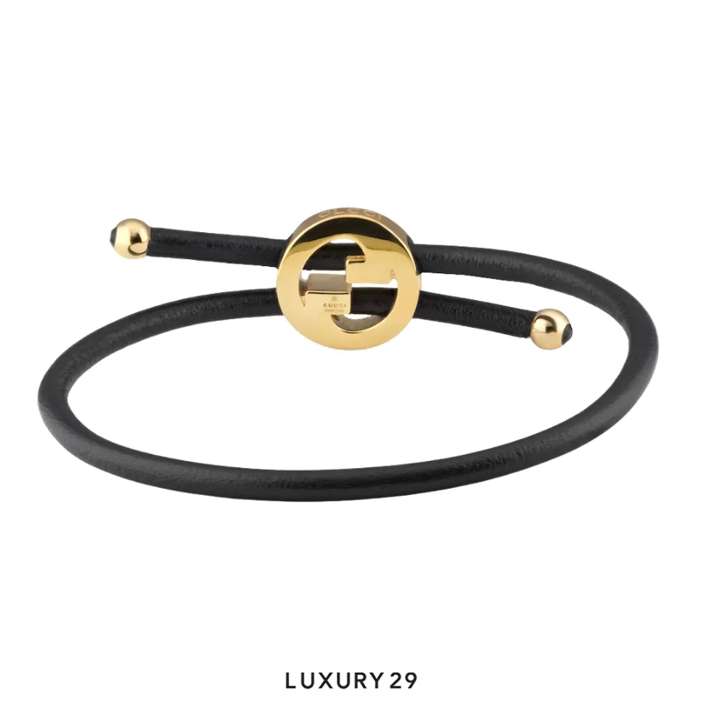 Gucci GG Bracelet with enamel Round Interlocking G black leather(Free Size, Black)