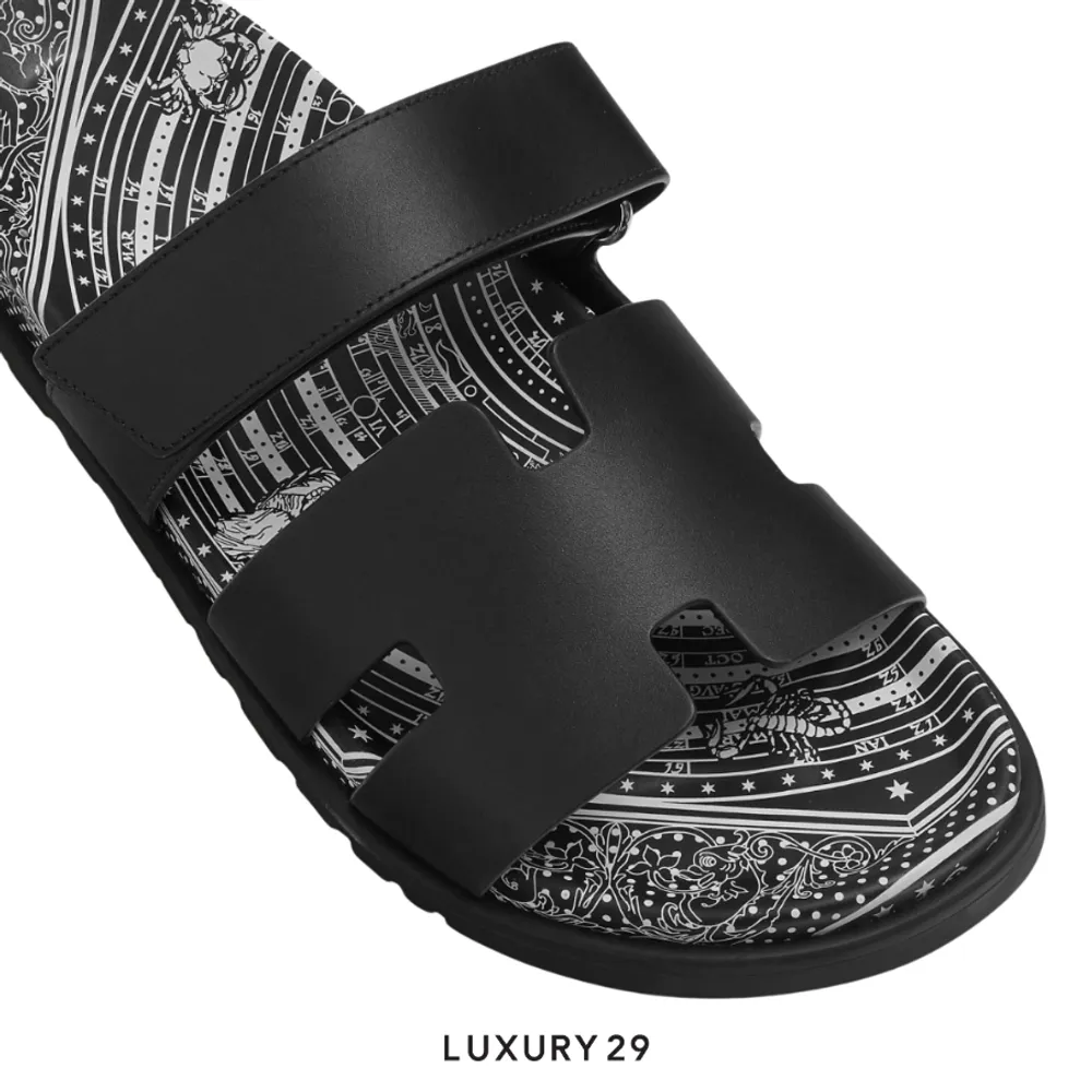 Hermes Unisex Street Style Logo Sandals Noir(43, Black)