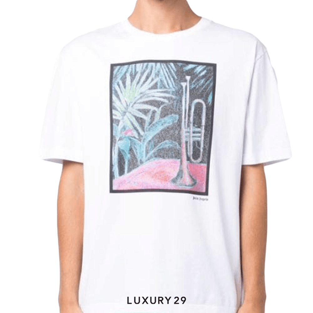 Palm Angels Oil On Canvas cotton T-shirt(M, White)