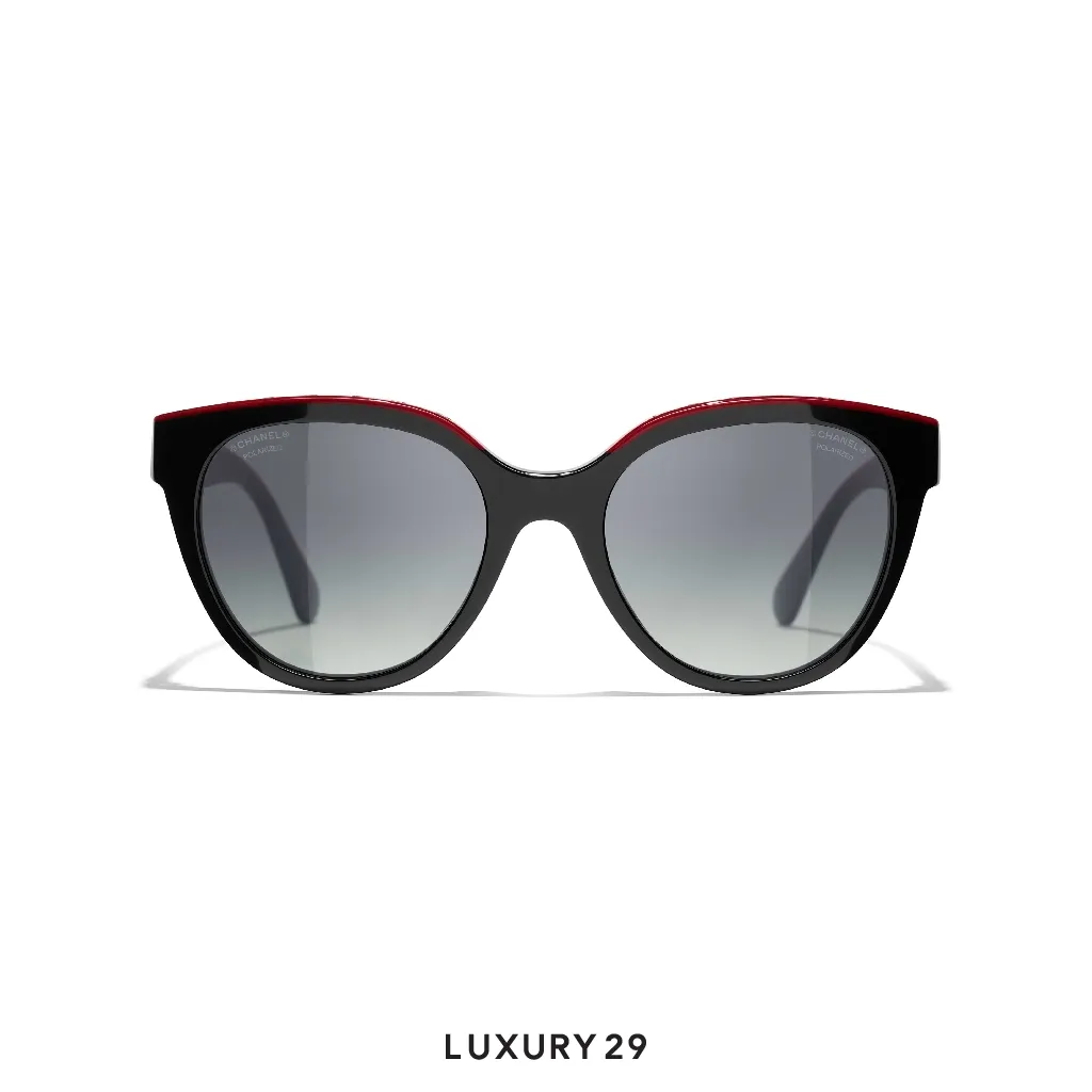Chanel Square Eyeglasses Acetate Black & Red(Free Size, Black)