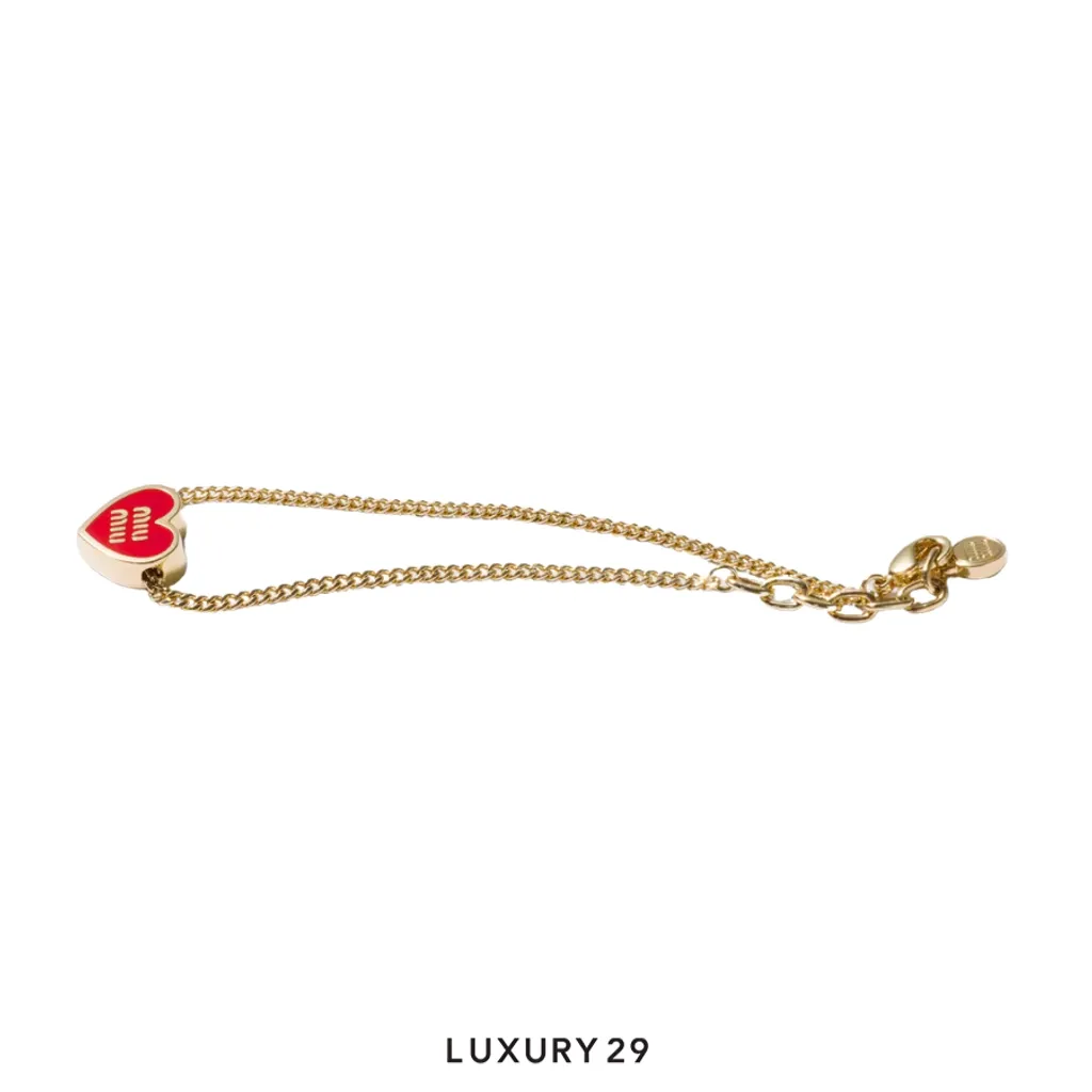 Miu Miu metal bracelet heart-shaped pendant Gold/Red(Free Size, Red)