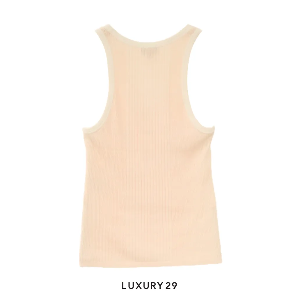 Chanel Coco Beach tank top in a light peach or beige color with Gold and Crytal CC logo(XS, Neutrals)