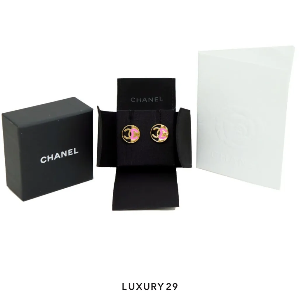 Chanel Gold Pink and Black Round Earrings - 2023 Cruise Collection(Free Size, Pink)